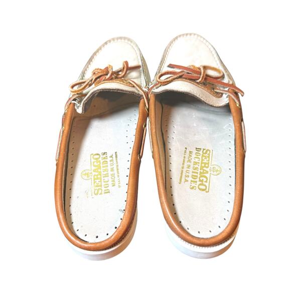 Sebago Docksides Size 7.5 Tan and Brown Slip On Mule Boat Deck Shoes - Picture 3 of 5